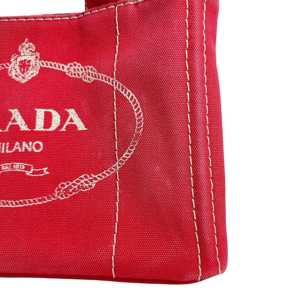 PRADA Tote Bag BN2439 canvas Red 2way mini Canapa Women Used Authentic