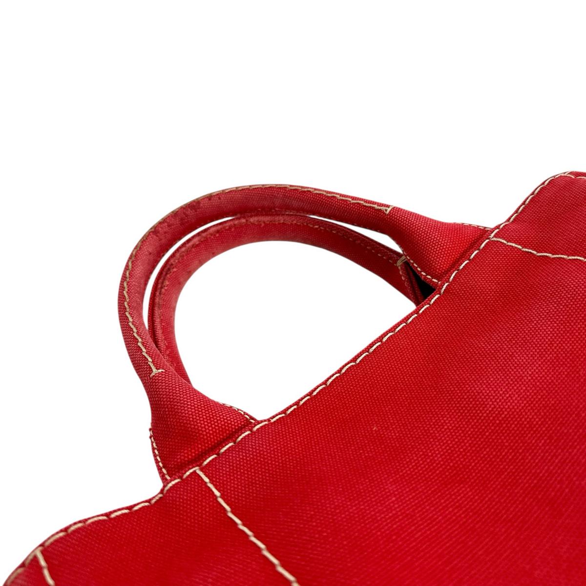 PRADA Tote Bag BN2439 canvas Red 2way mini Canapa Women Used Authentic