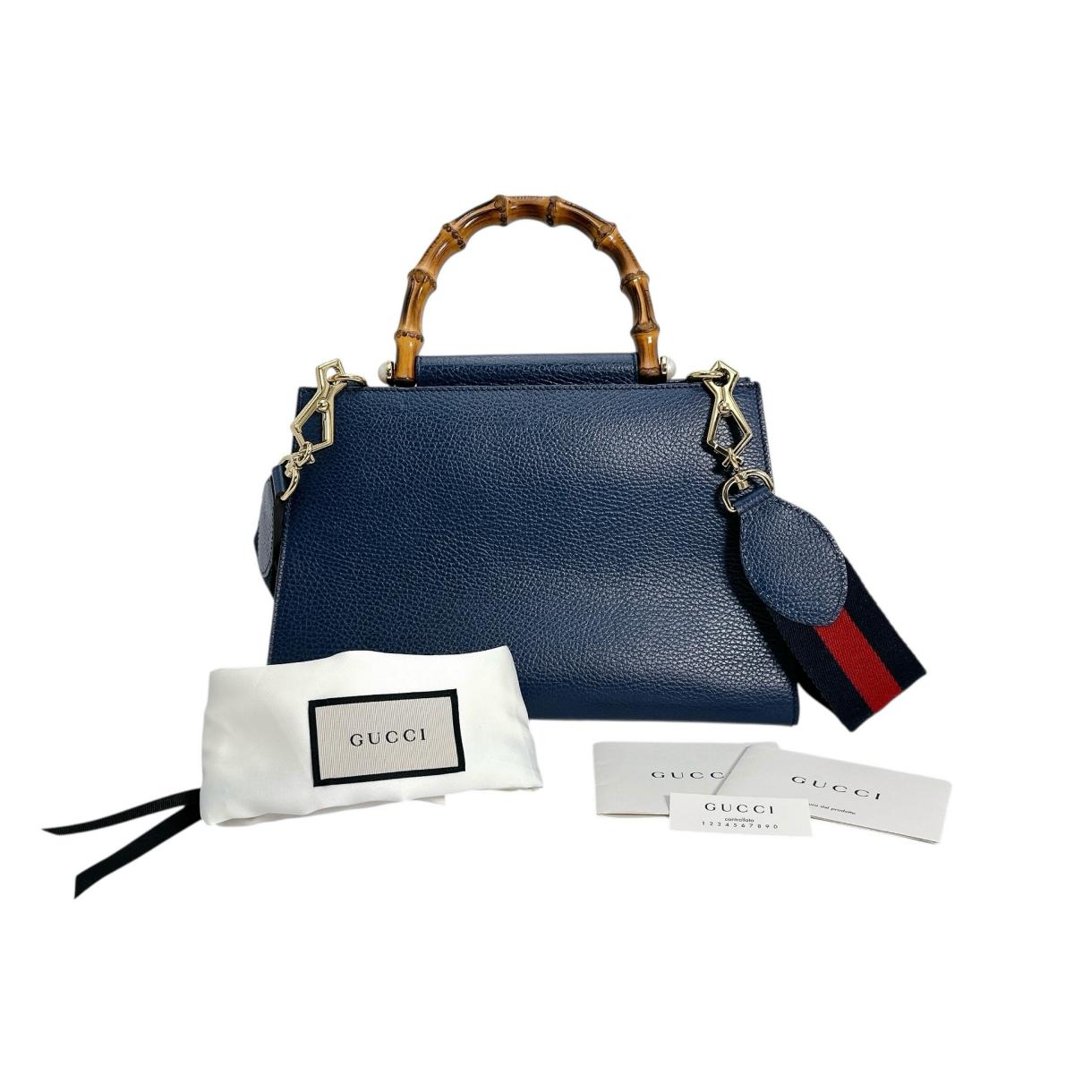 GUCCI Handbag 470271 Leather, Bamboo blue Bamboo leather 2way Women Used Authentic