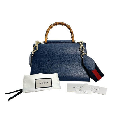 GUCCI Handbag 470271 Leather, Bamboo blue Bamboo leather 2way Women Used Authentic