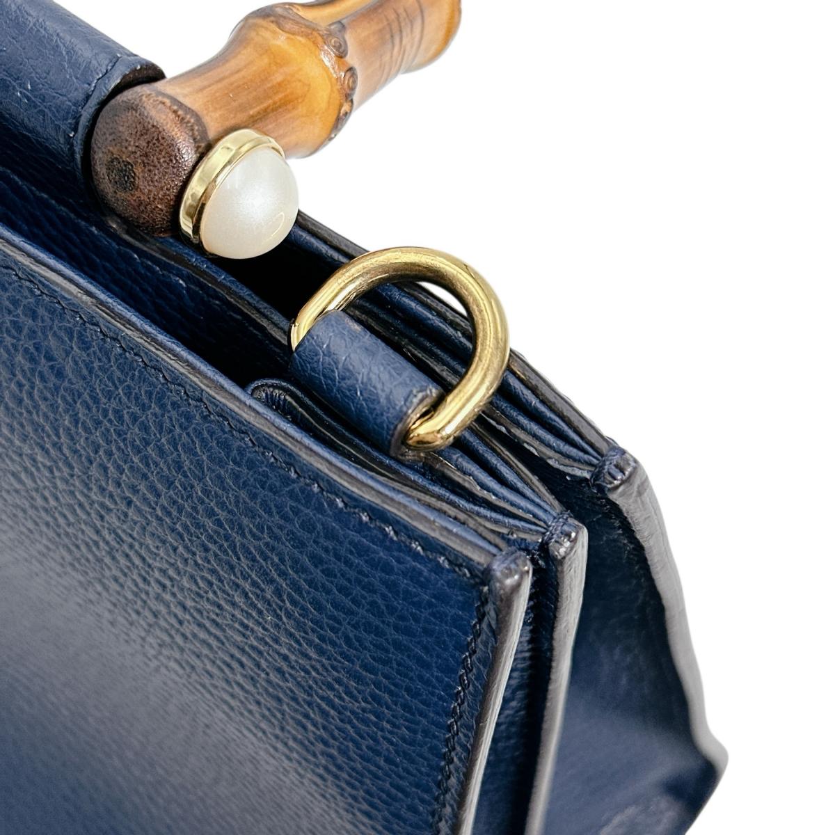 GUCCI Handbag 470271 Leather, Bamboo blue Bamboo leather 2way Women Used Authentic