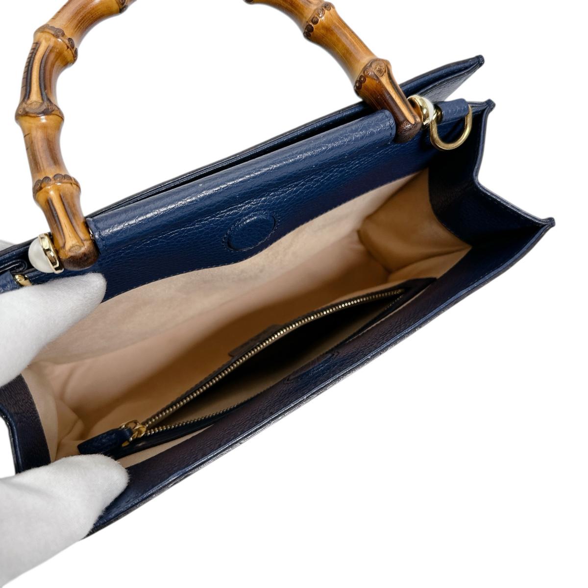 GUCCI Handbag 470271 Leather, Bamboo blue Bamboo leather 2way Women Used Authentic