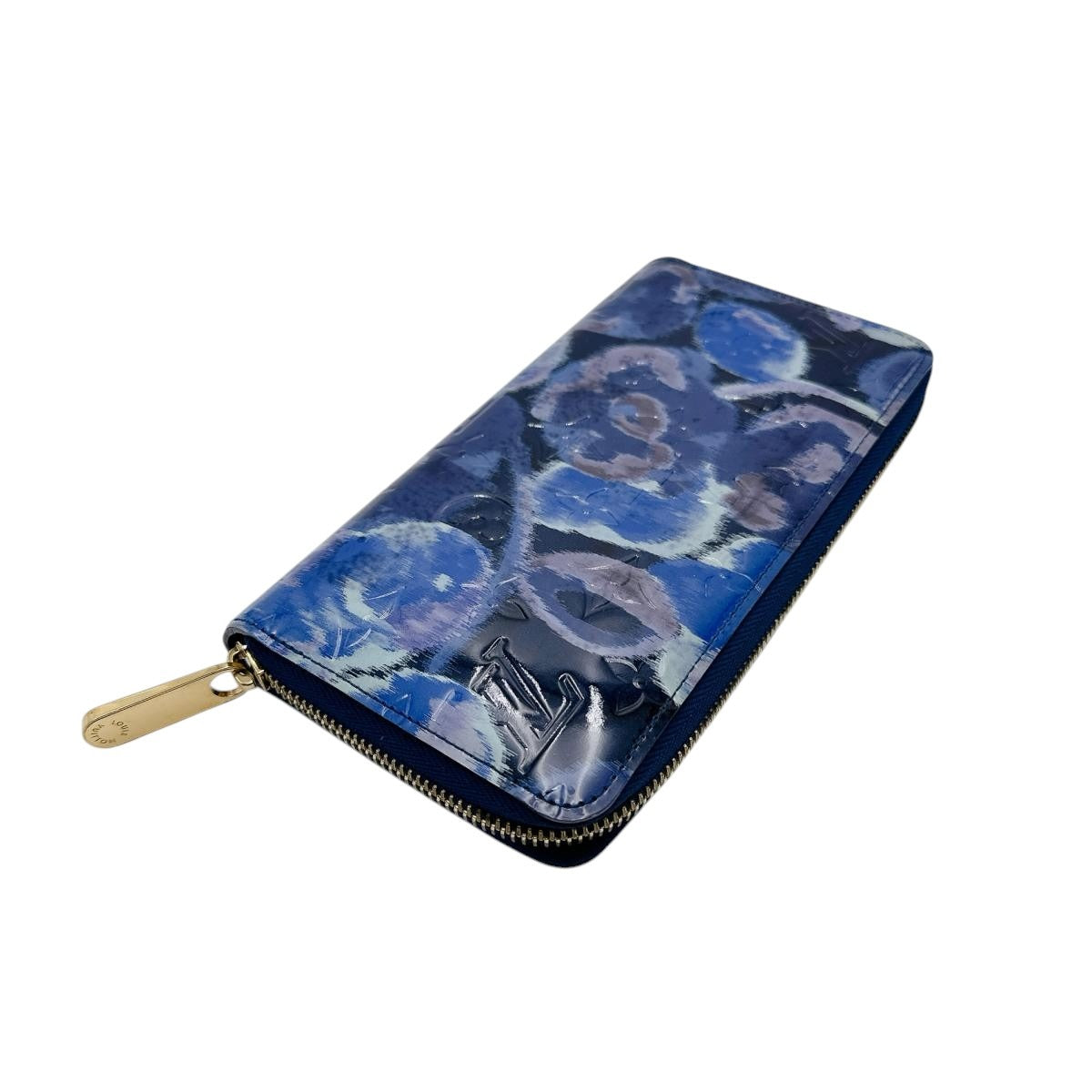 LOUIS VUITTON Long Wallet Purse M90018 Monogram Vernis blue Long Wallet Purse Monogram Vernis Ikat flower unisex(Unisex) Used Authentic