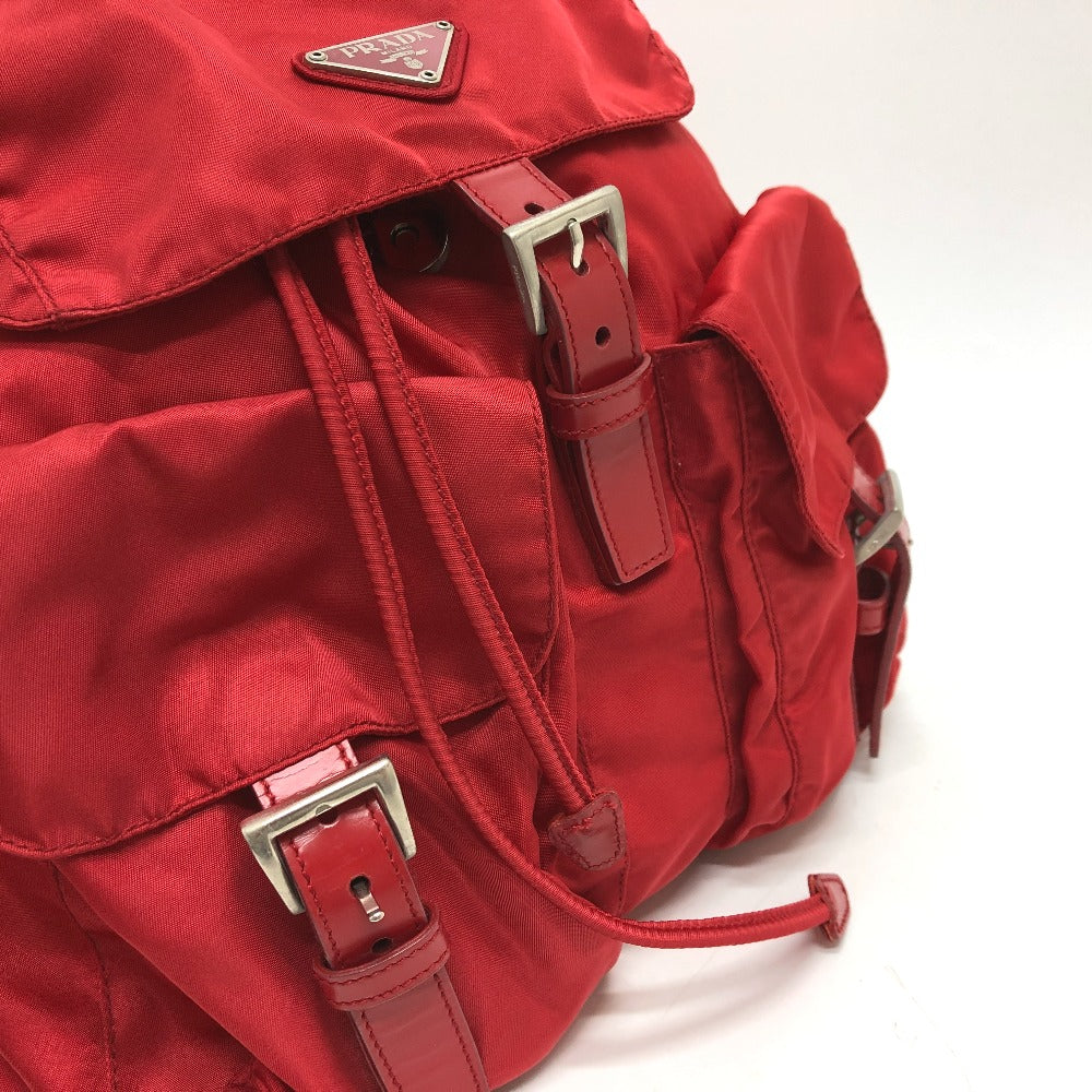 PRADA Backpack Nylon Red With logo Women Used Authentic