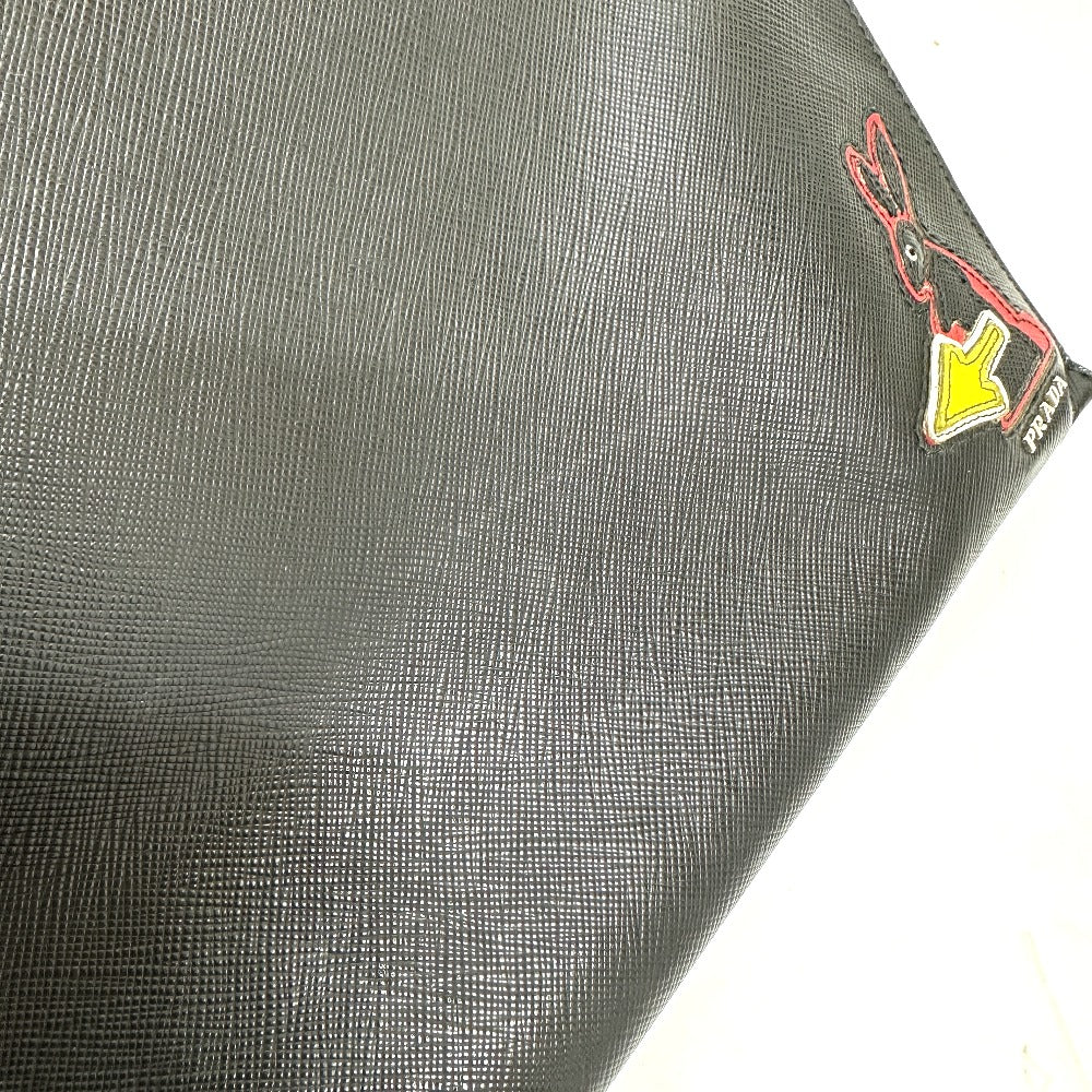 PRADA Clutch bag 2NG001 Safiano leather black logo rabbit mens Used Authentic