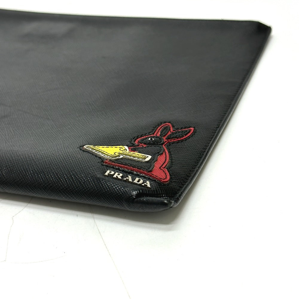 PRADA Clutch bag 2NG001 Safiano leather black logo rabbit mens Used Authentic