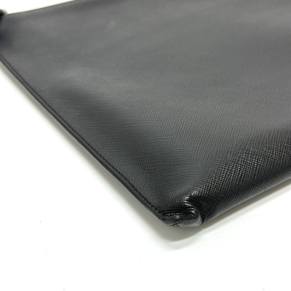 PRADA Clutch bag 2NG001 Safiano leather black logo rabbit mens Used Authentic
