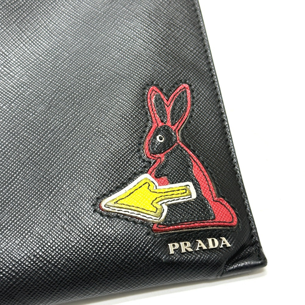 PRADA Clutch bag 2NG001 Safiano leather black logo rabbit mens Used Authentic
