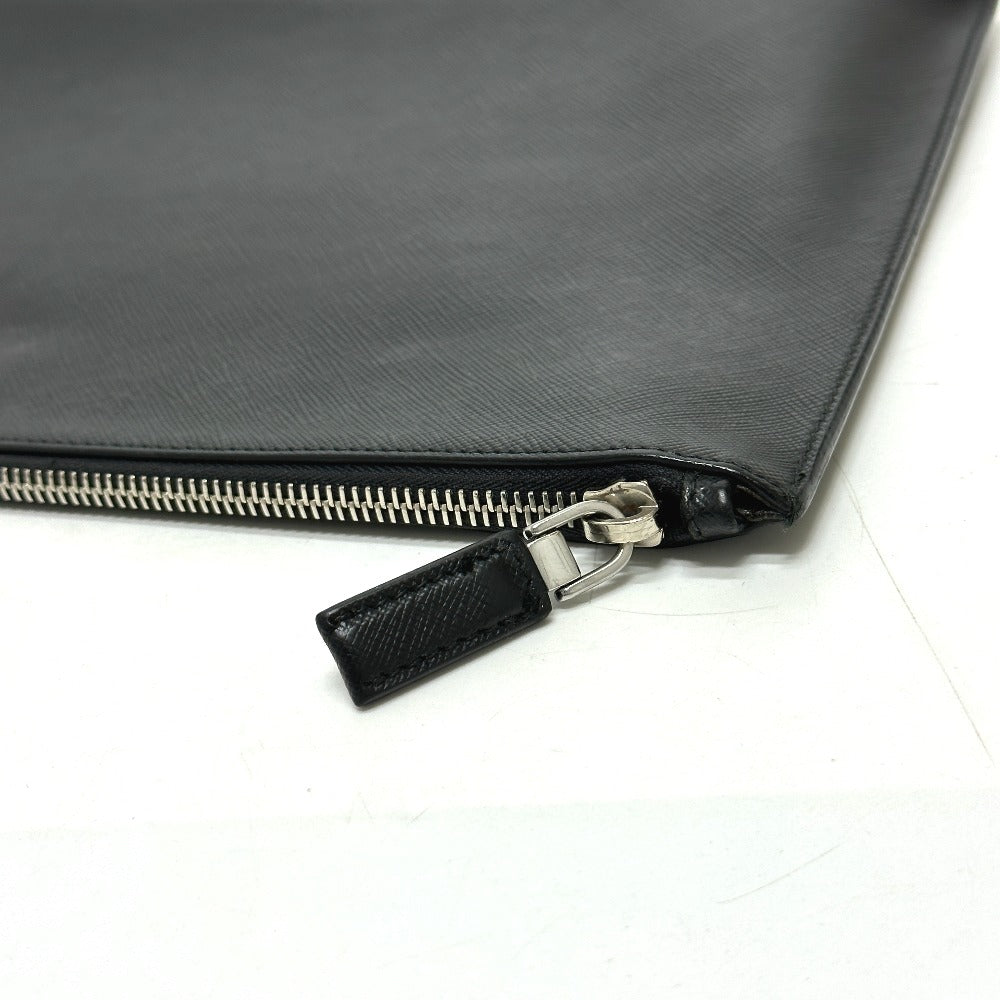 PRADA Clutch bag 2NG001 Safiano leather black logo rabbit mens Used Authentic