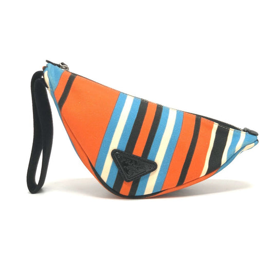PRADA Pouch 2NE053 canvas Orange x blue Triangle logo Clutch bag mens Used Authentic
