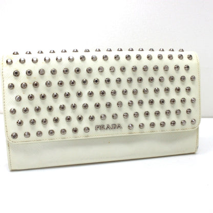 PRADA Long Wallet Purse leather white Wallet bag Studs Women Used Authentic