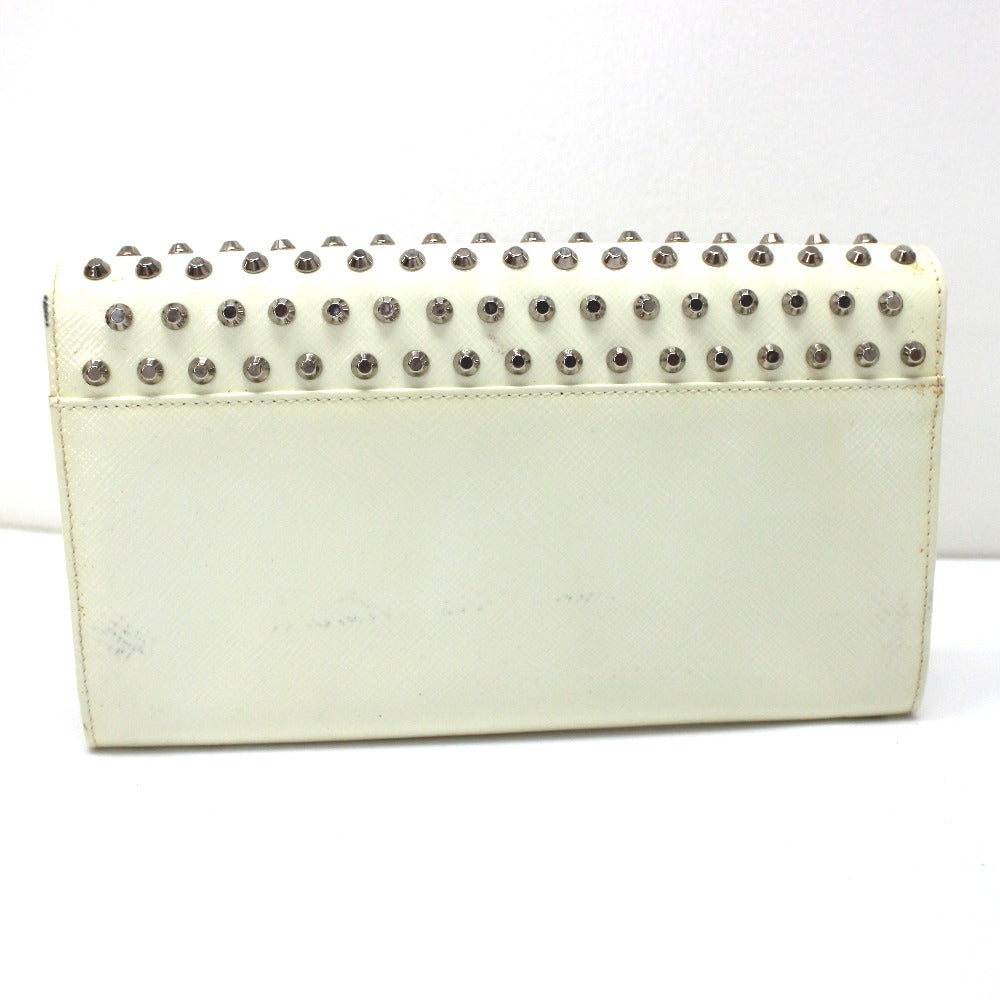 PRADA Long Wallet Purse leather white Wallet bag Studs Women Used Authentic