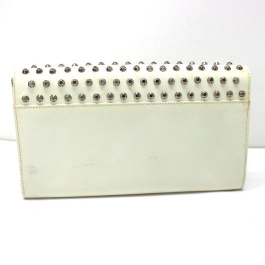 PRADA Long Wallet Purse leather white Wallet bag Studs Women Used Authentic