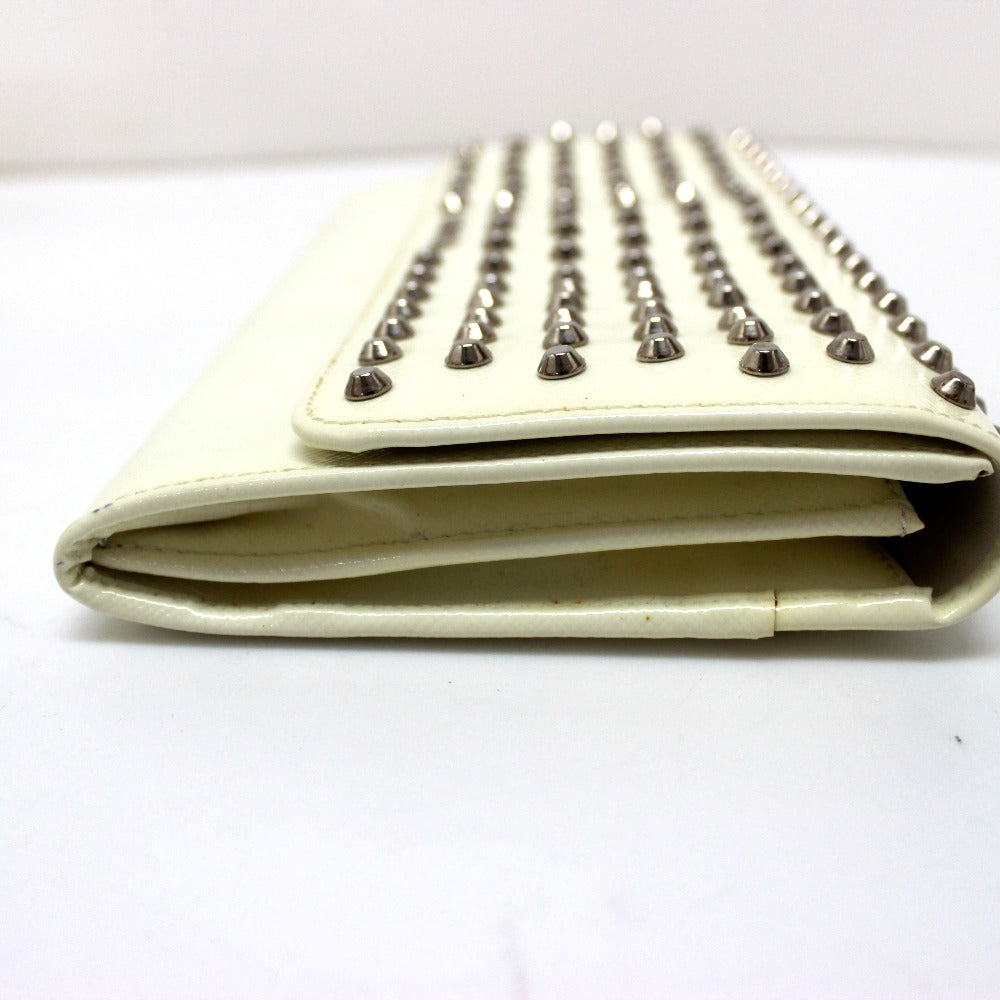 PRADA Long Wallet Purse leather white Wallet bag Studs Women Used Authentic