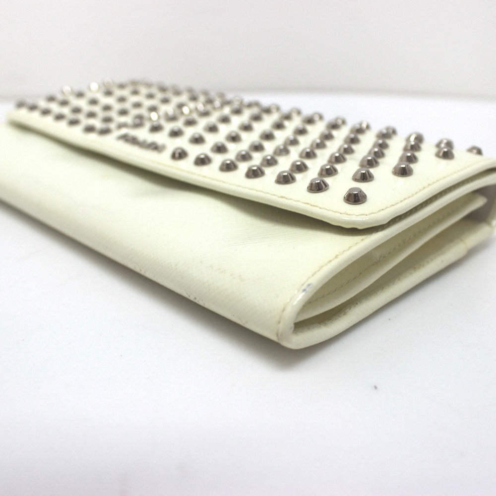 PRADA Long Wallet Purse leather white Wallet bag Studs Women Used Authentic