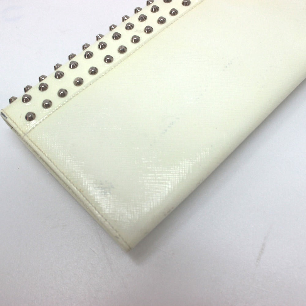 PRADA Long Wallet Purse leather white Wallet bag Studs Women Used Authentic