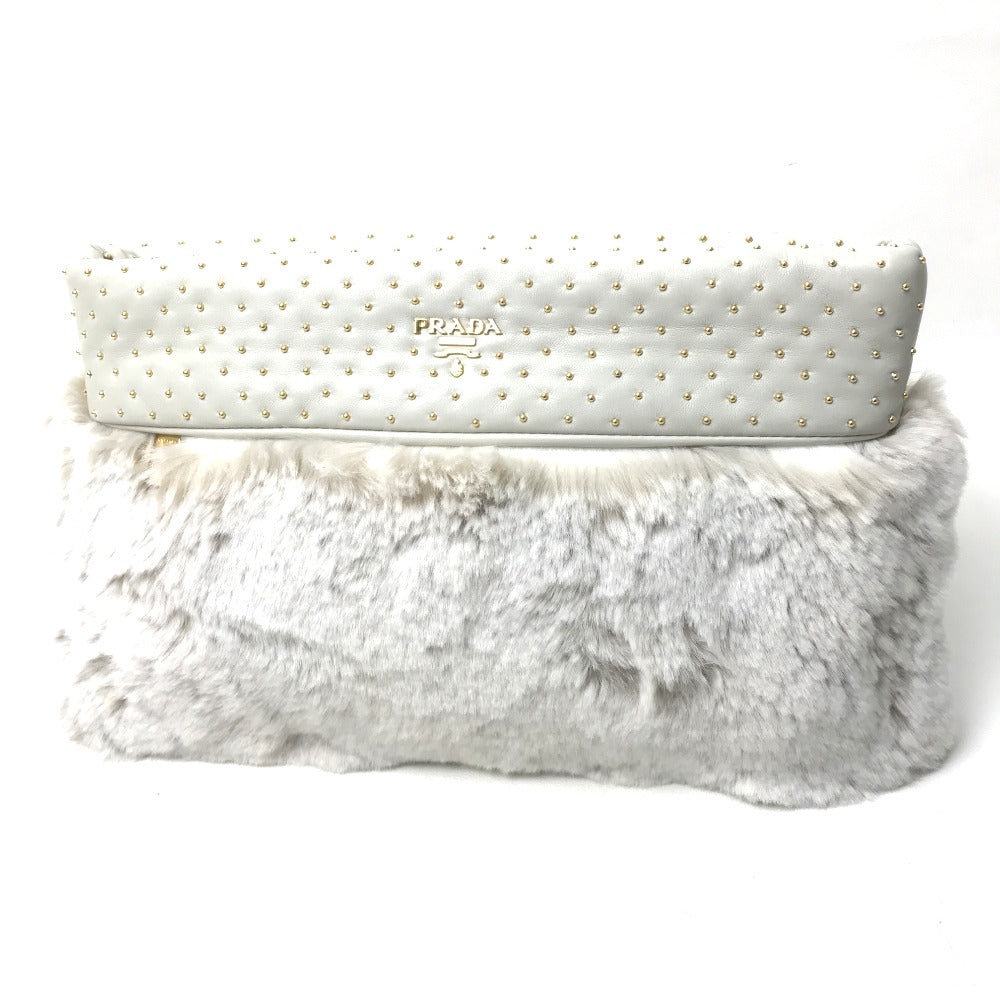 PRADA Clutch bag Fur / Leather off white Women Used Authentic