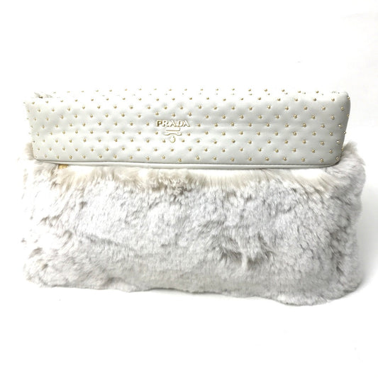 PRADA Clutch bag Fur / Leather off white Women Used Authentic