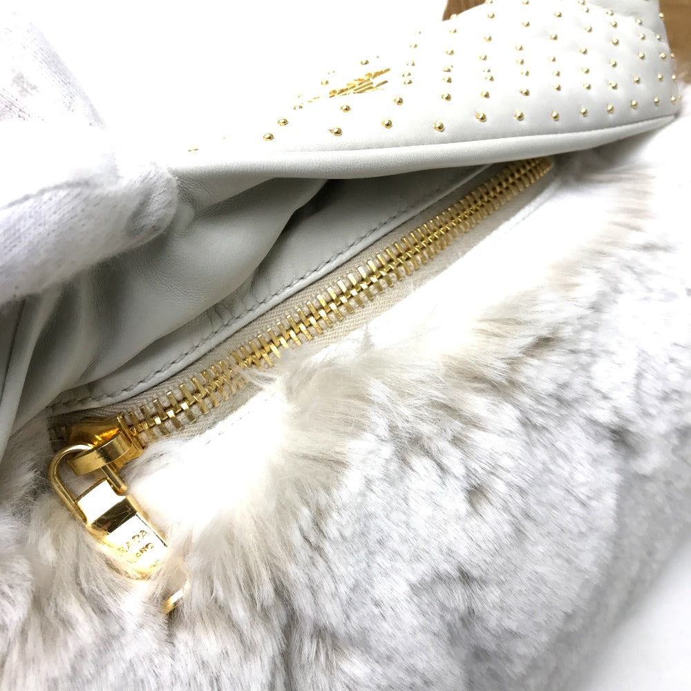 PRADA Clutch bag Fur / Leather off white Women Used Authentic