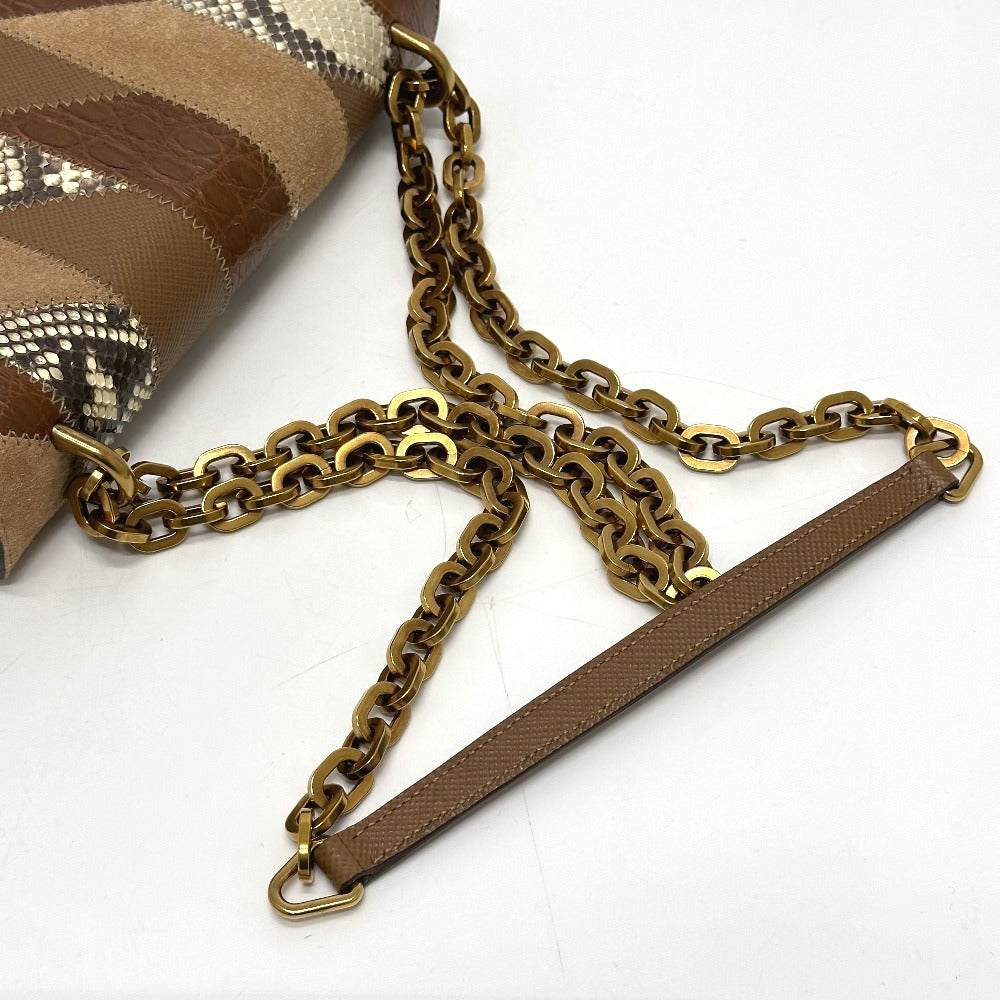 PRADA Shoulder Bag 1BD009 suede Brown logo
