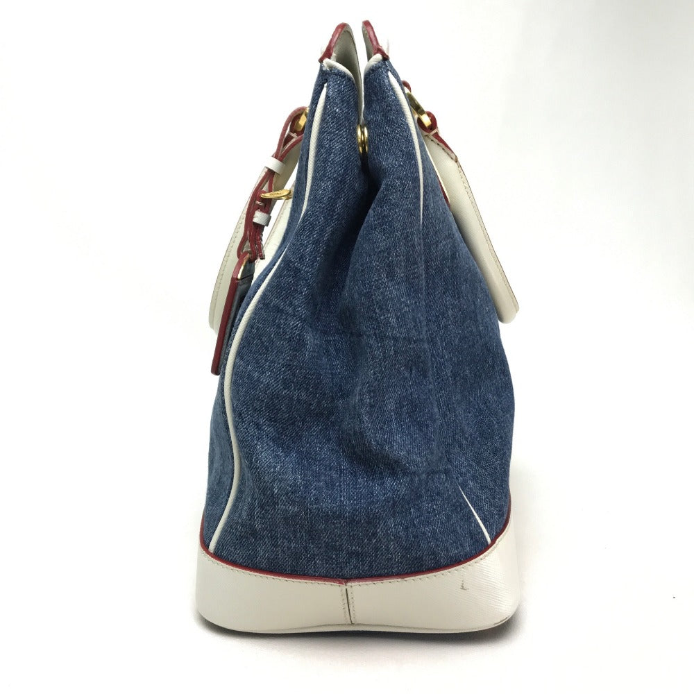 PRADA Handbag BN2441 Cotton denim / leather blue logo Women Used Authentic