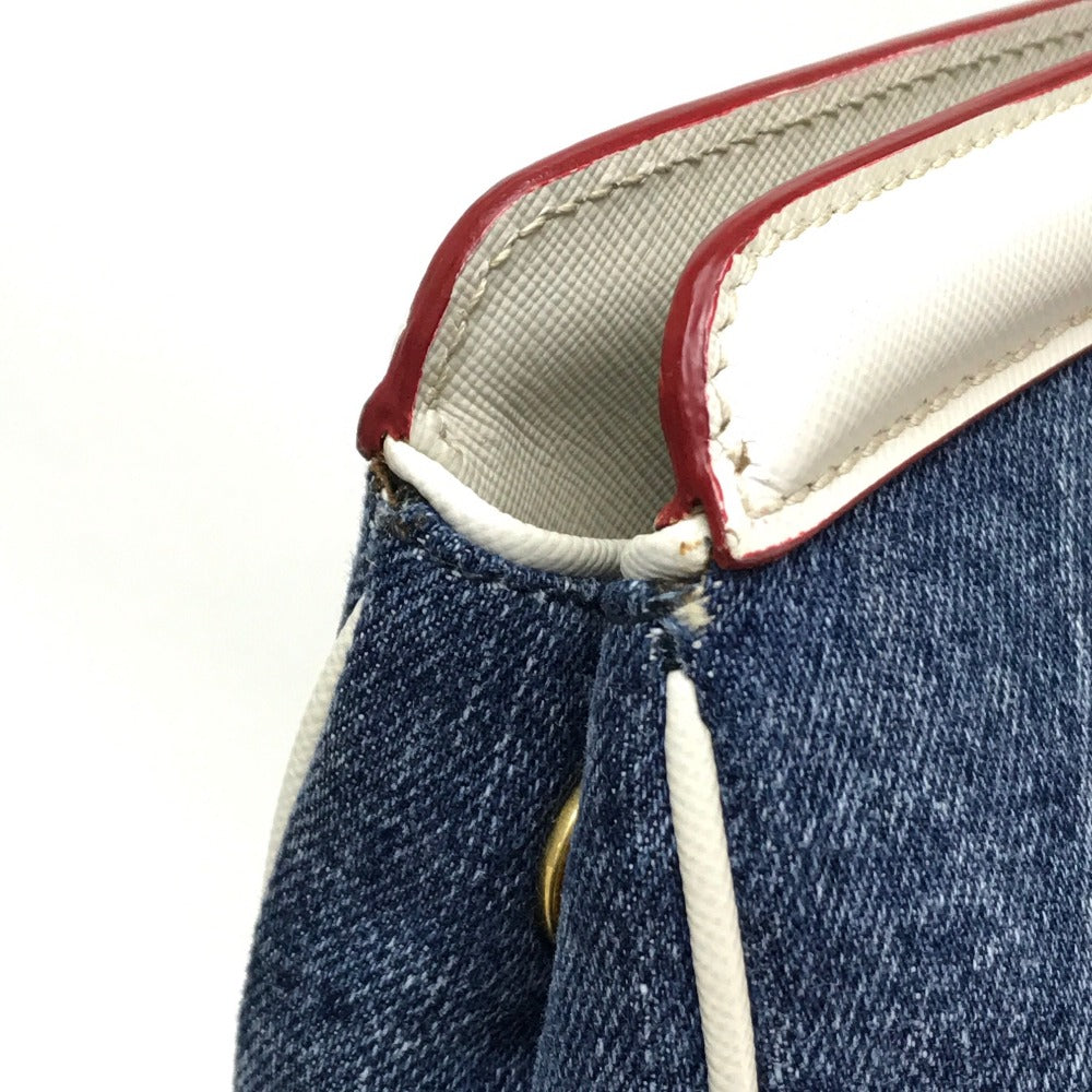 PRADA Handbag BN2441 Cotton denim / leather blue logo Women Used Authentic