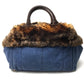 PRADA Tote Bag BN2182 Denim / fake fur / suede blue Fur with bag Canapa Women Used Authentic