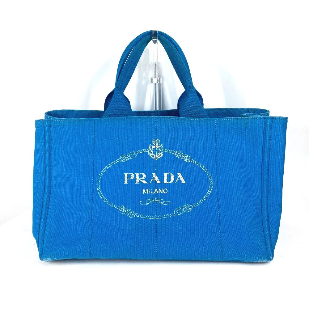 PRADA Tote Bag canvas blue Canapa logo Women Used Authentic