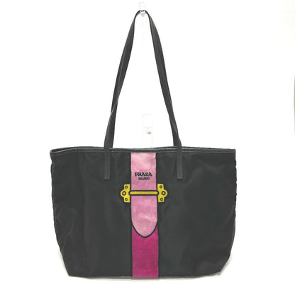 PRADA Tote Bag 1BG065 Nylon, Velour black Kaye trompe l'oeil Women Used Authentic