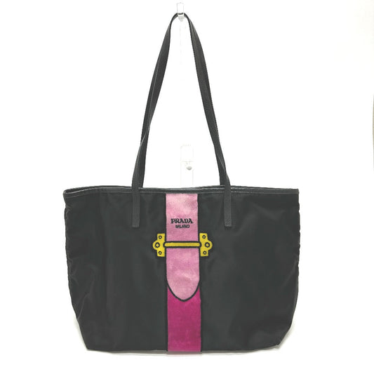 PRADA Tote Bag 1BG065 Nylon, Velour black Kaye trompe l'oeil Women Used Authentic