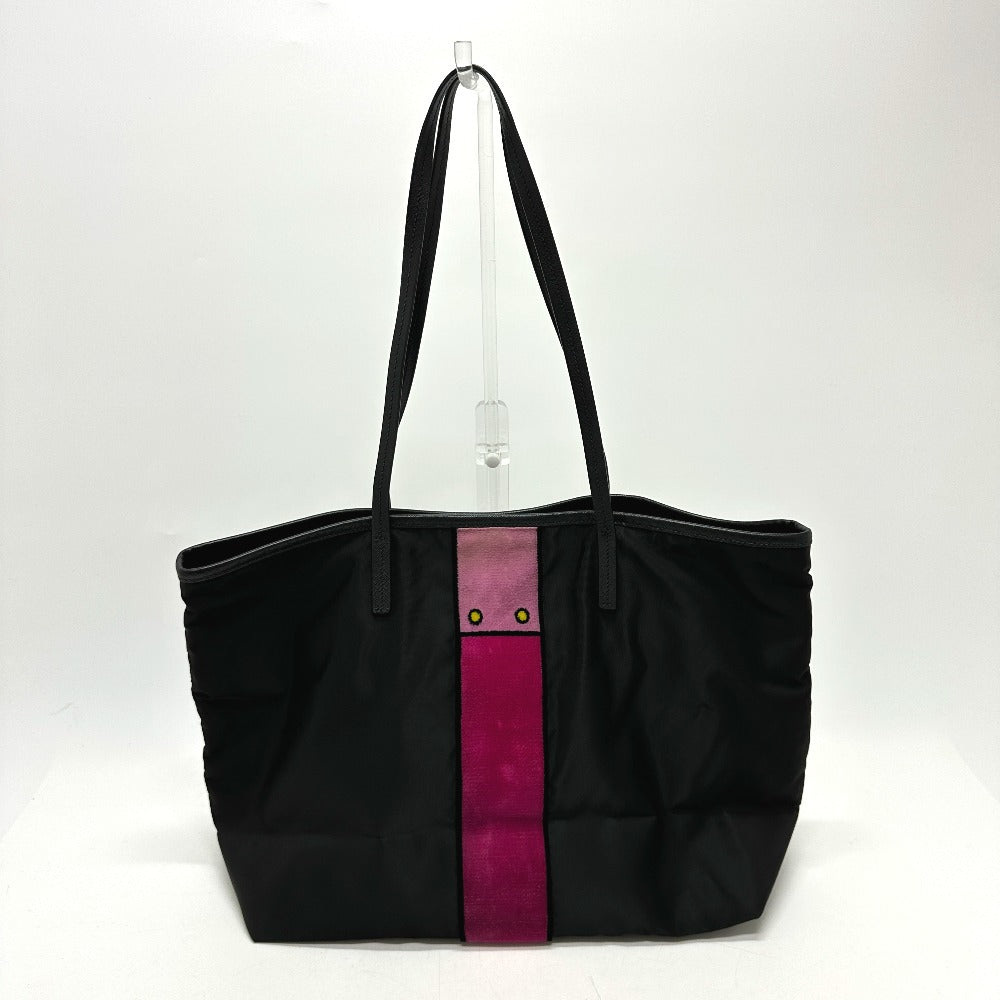 PRADA Tote Bag 1BG065 Nylon, Velour black Kaye trompe l'oeil Women Used Authentic