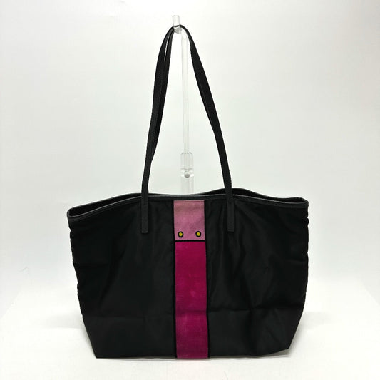 PRADA Tote Bag 1BG065 Nylon, Velour black Kaye trompe l'oeil Women Used Authentic