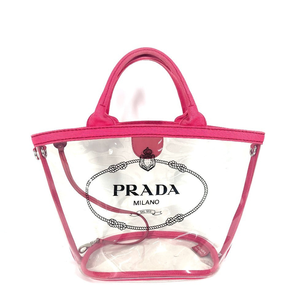 PRADA Tote Bag Plastics pink beach bag with pouch logo Canapa