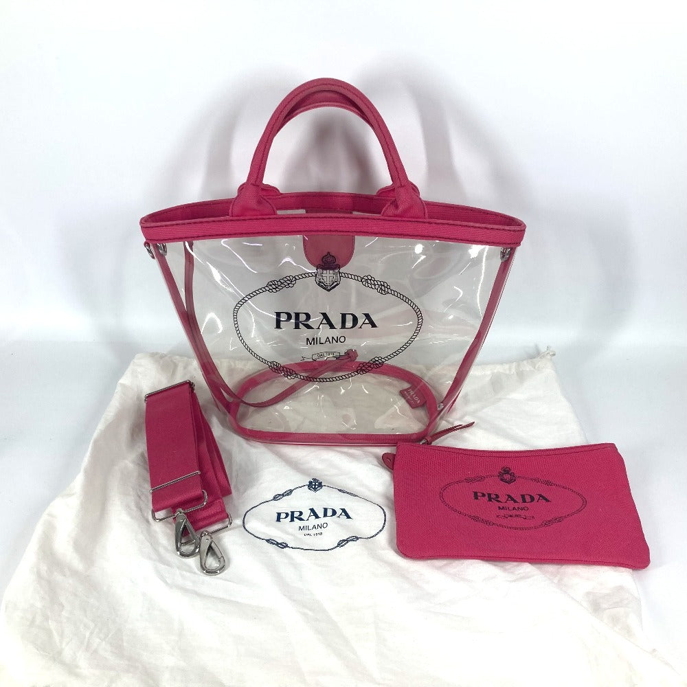 PRADA Tote Bag Plastics pink beach bag with pouch logo Canapa