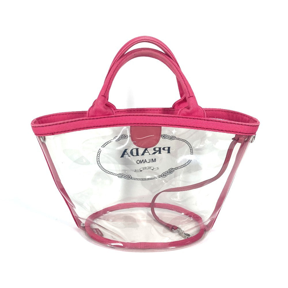PRADA Tote Bag Plastics pink beach bag with pouch logo Canapa