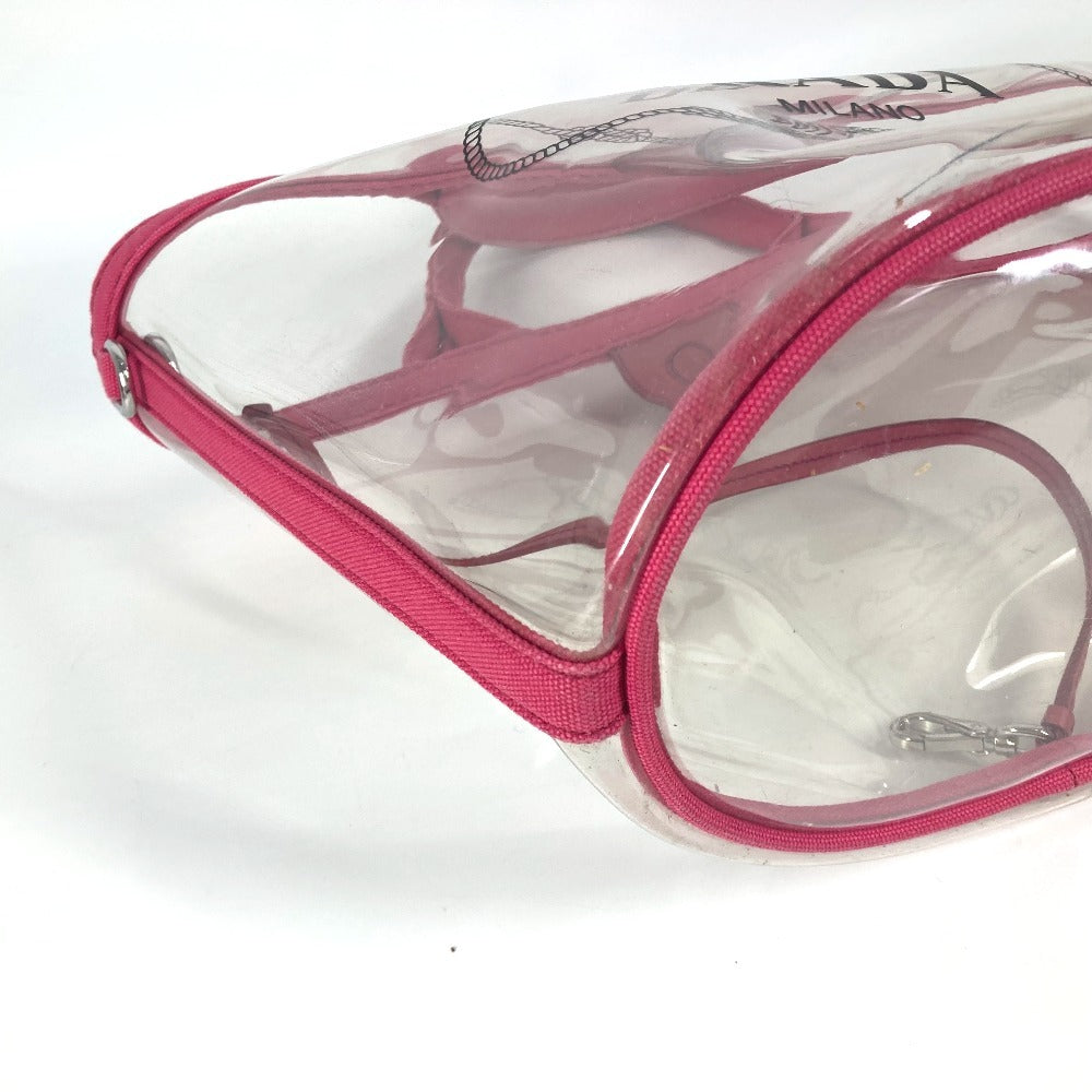 PRADA Tote Bag Plastics pink beach bag with pouch logo Canapa