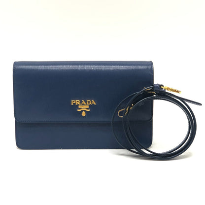 PRADA Shoulder Bag 1BP016 leather blue Bag logo wallet mini bag party bag