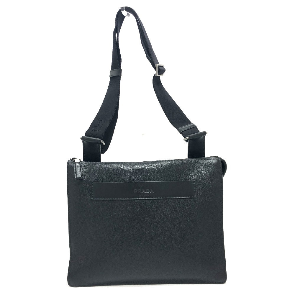 PRADA Shoulder Bag 2VH013 leather black Triangular plate mens Used Authentic