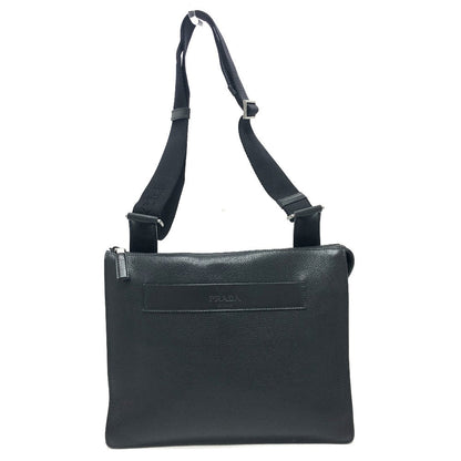 PRADA Shoulder Bag 2VH013 leather black Triangular plate mens Used Authentic