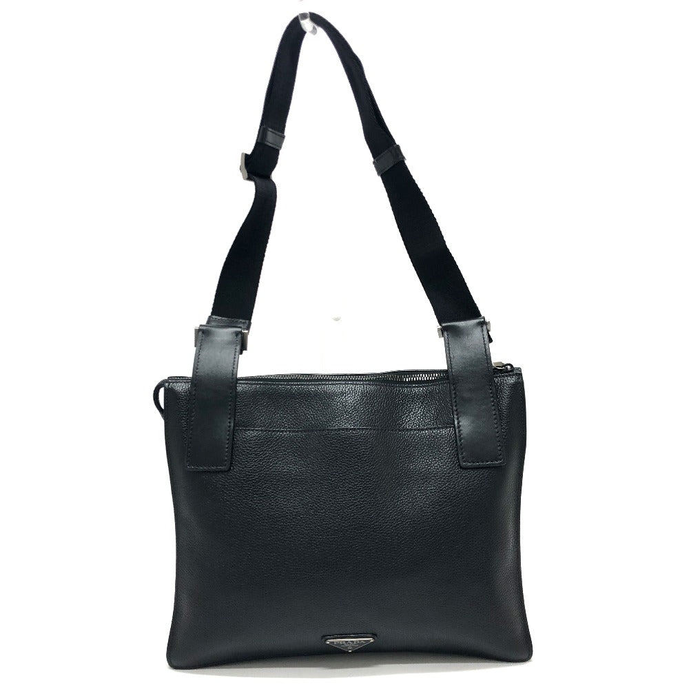 PRADA Shoulder Bag 2VH013 leather black Triangular plate mens Used Authentic