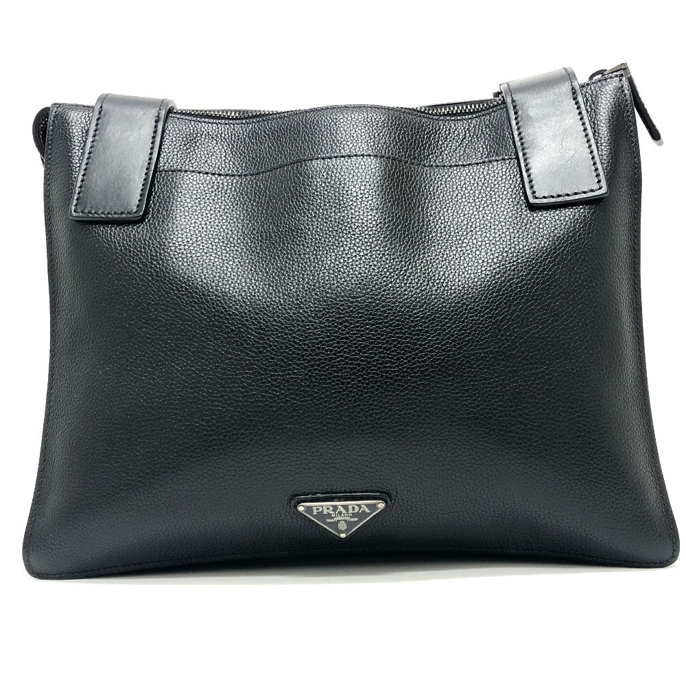 PRADA Shoulder Bag 2VH013 leather black Triangular plate mens Used Authentic