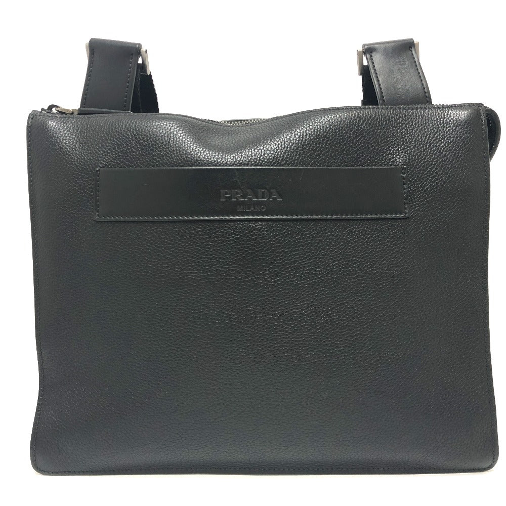 PRADA Shoulder Bag 2VH013 leather black Triangular plate mens Used Authentic
