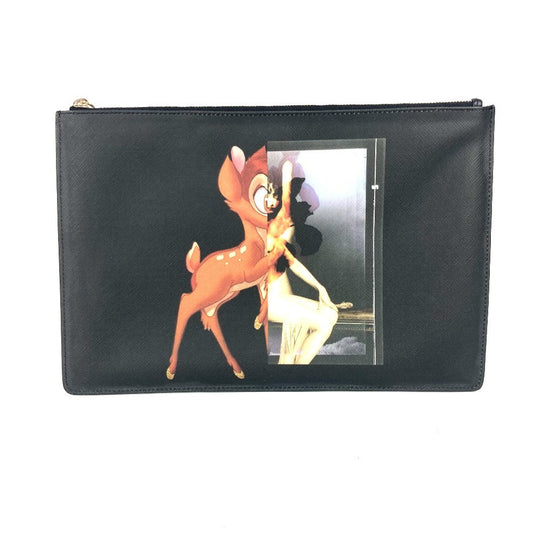 GIVENCHY Clutch bag PVC black Disney collaboration DISNEY Bambi unisex(Unisex) Used Authentic