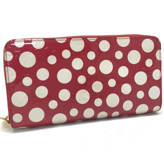 LOUIS VUITTON Long Wallet Purse M91572 Patent leather Rouge Vernis Dot Infinity Zippy wallet Women Used Authentic