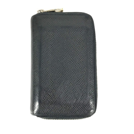 LOUIS VUITTON Coin case M32832 Taiga Leather black Taiga Zip around purse mens Used Authentic