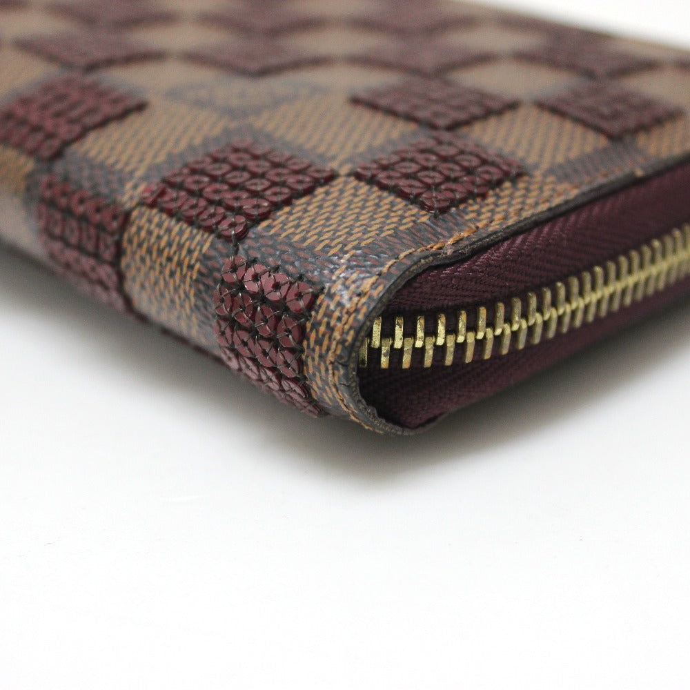LOUIS VUITTON Long Wallet Purse N63174 Damier Canvas / Sequin Rouge Damier Payette Zippy wallet Women Used Authentic