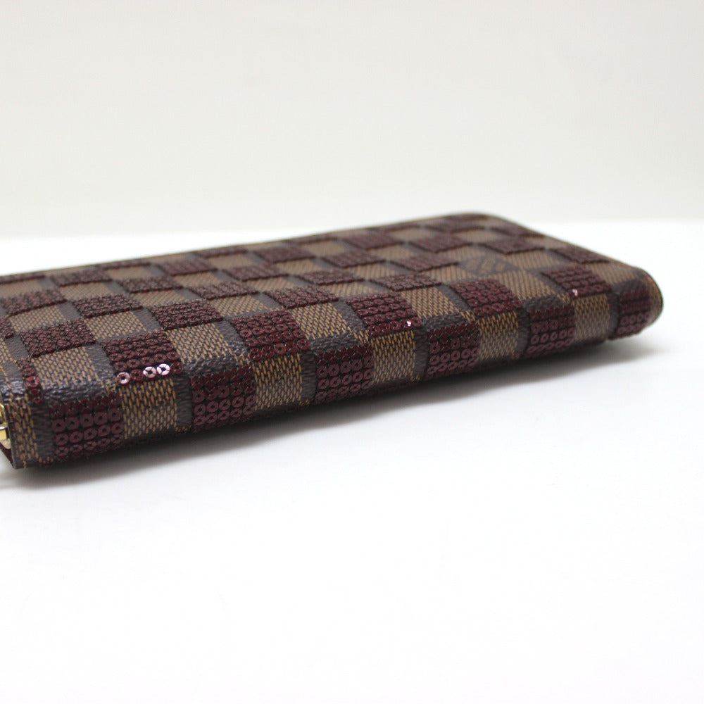 LOUIS VUITTON Long Wallet Purse N63174 Damier Canvas / Sequin Rouge Damier Payette Zippy wallet Women Used Authentic