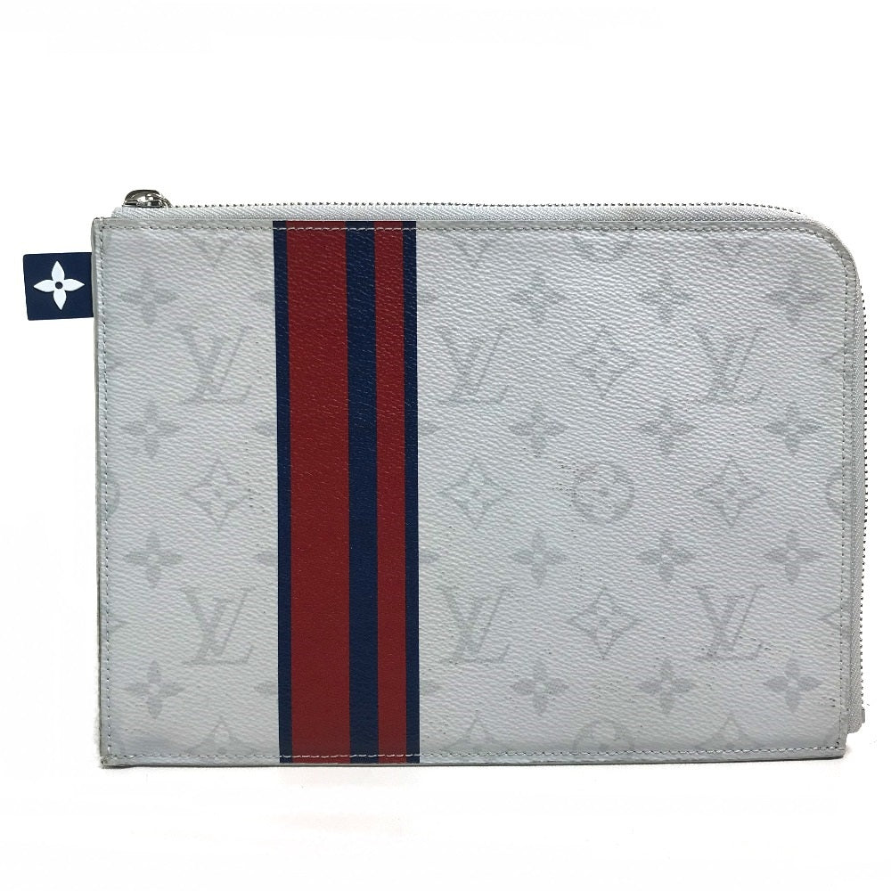 LOUIS VUITTON Clutch bag M61745 Monogram canvas Gray x red x navy Monogram white Pochette Jules PM mens Used Authentic