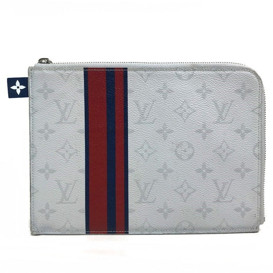 LOUIS VUITTON Clutch bag M61745 Monogram canvas Gray x red x navy Monogram white Pochette Jules PM mens Used Authentic