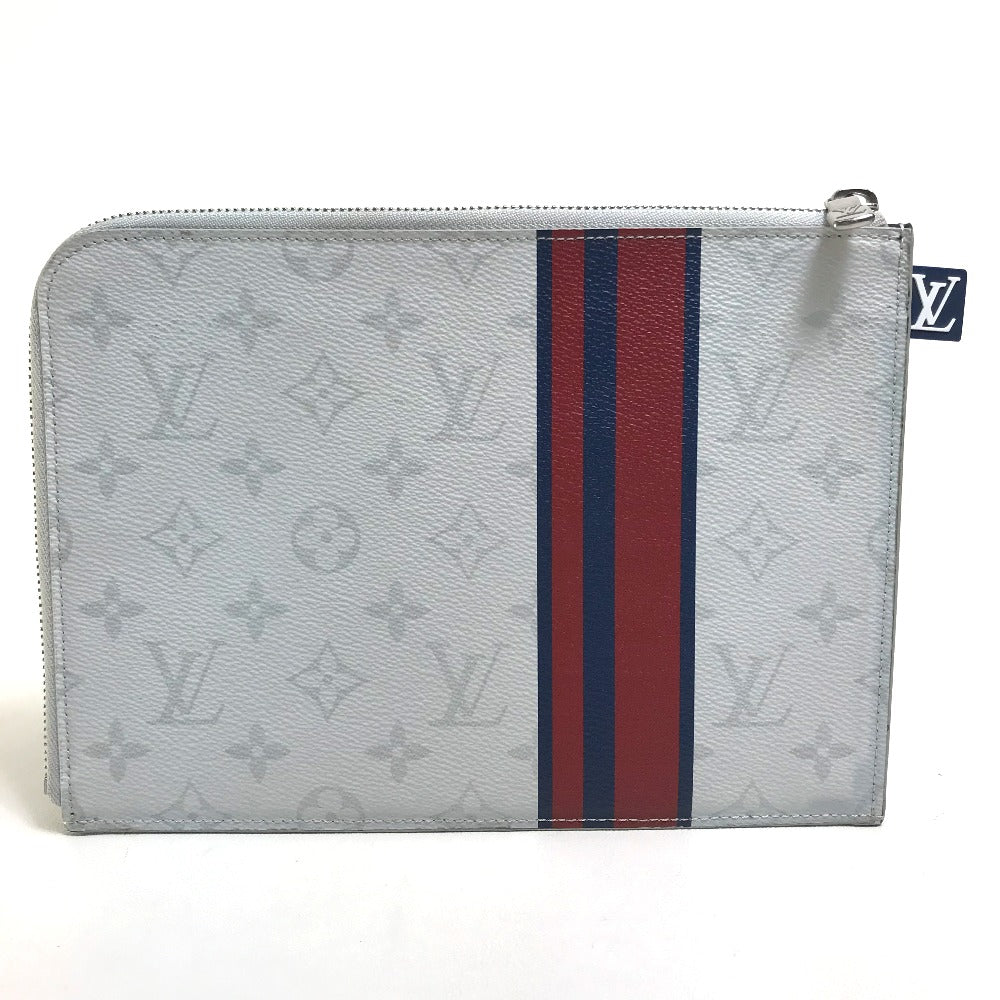 LOUIS VUITTON Clutch bag M61745 Monogram canvas Gray x red x navy Monogram white Pochette Jules PM mens Used Authentic